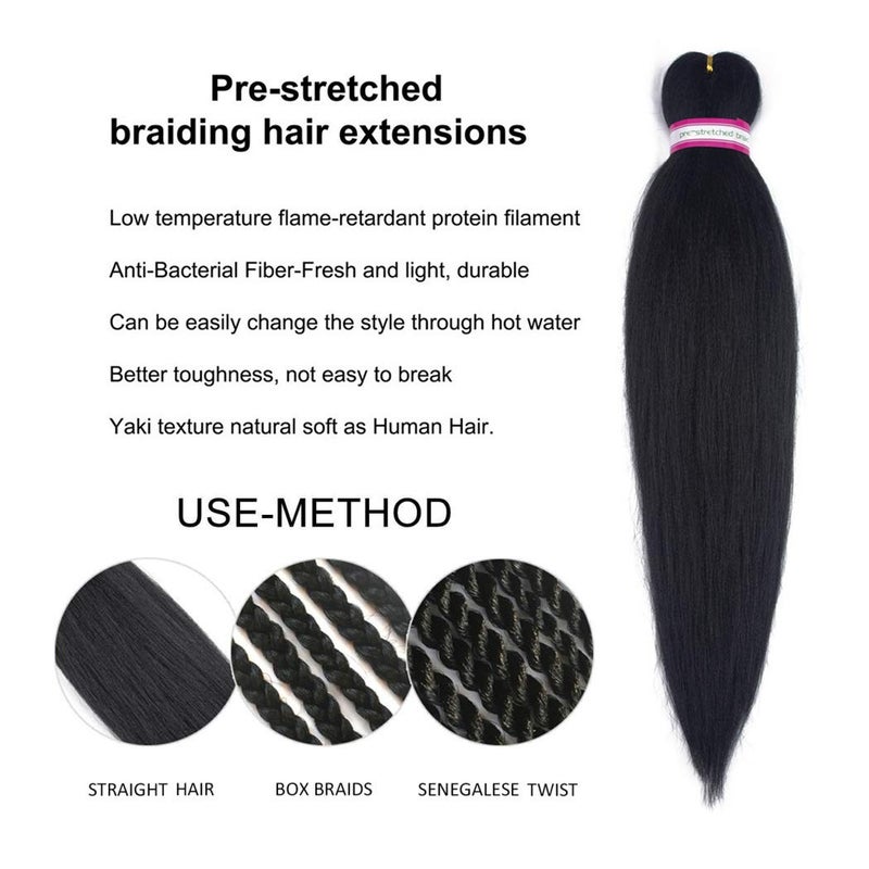 Dorsanee Natural Black Braiding Hair Pre Stretched 20 Inch 6 Packs Braiding Hair Extensions for Crochet Box Braids Twists Locs Hair Itch Free Soft Yaki Texture Hot Water Setting (20inch,#1B) - Image 3